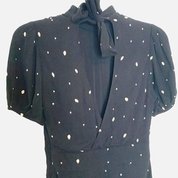 Free People Abbie Printed Polka Dot Mini Dress Mock Neck with Tie Women’s Size 0 - Picture 11 of 12